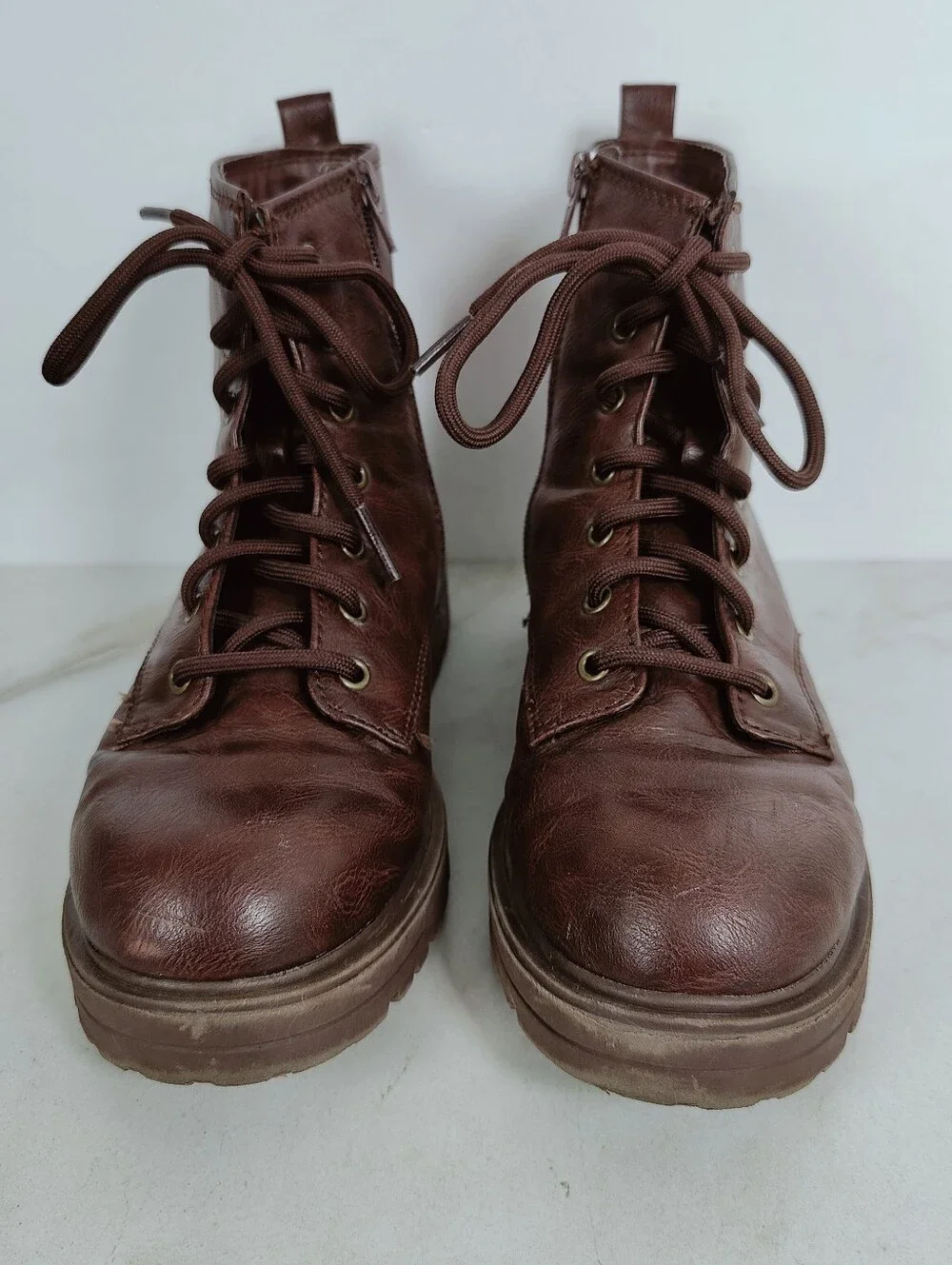 Wonder Nation Girls' Brown Faux Leather Lace Up Combat Boots, Sz 5